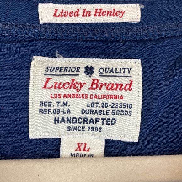 Lucky Brand thermal Lived In Henley tee blue XL unisex y2k waffle knit grunge - Picture 2 of 8